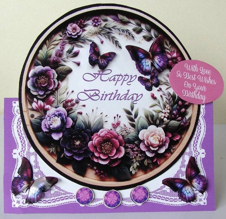 Floral & Butterflies Birthday 7 x 7 Shaped Card by Margaret McCartney