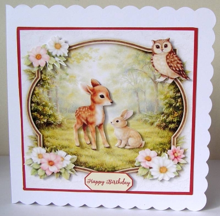 Woodland Fawn & Bunny Card Front – Cute Forest Animals with Owl, Flowers, Toppers & Sentiments by Margaret McCartney