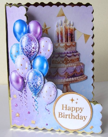 Luxury Purple & Gold Birthday Cake Topper with Balloons & Stars by Margaret McCartney