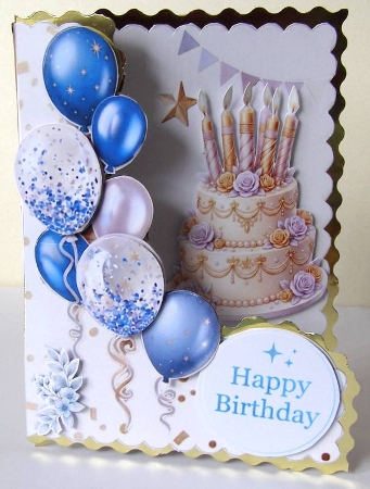 Elegant Lavender & Gold Birthday Cake Topper with Balloons & Bunting by Margaret McCartney