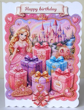 Princess Birthday Topper with Castle, Gifts & Rainbow by Margaret McCartney