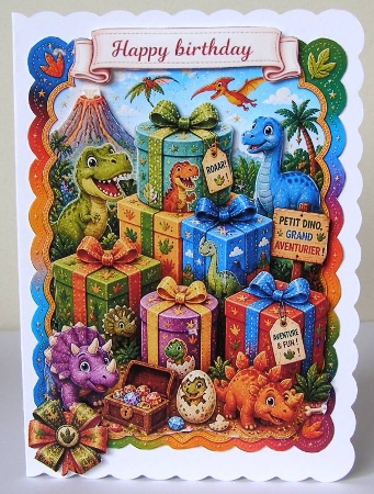 Dinosaur Birthday Topper with Cute Dinos, Gifts & Adventure Scene by Margaret McCartney