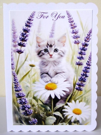 Cute Grey Kitten With Bluebells A4 by Margaret McCartney
