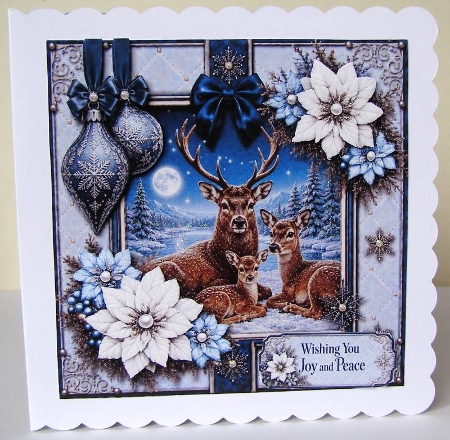 Winter Deer Card Topper – Elegant Blue & Silver Holiday Design by Margaret McCartney