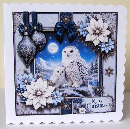 Winter Owls Card Topper – Elegant Blue & Silver Holiday Design by Margaret McCartney