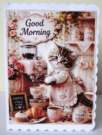 Shabby Chic Kitten Barista Good Morning Coffee Topper Featured Gallery Photo