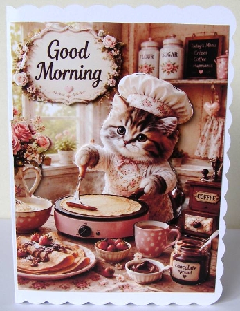 Shabby Chic Kitten Chef Making Crêpes Good Morning Topper by Margaret McCartney