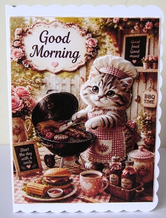 Garden BBQ Kitten Chef Good Morning Topper by Margaret McCartney