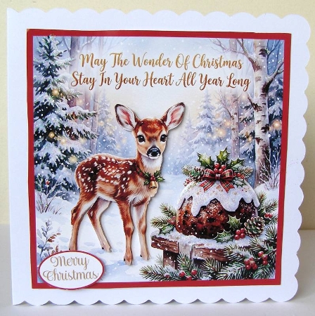 Deer & Christmas Pudding 7 x 7 Card by Margaret McCartney