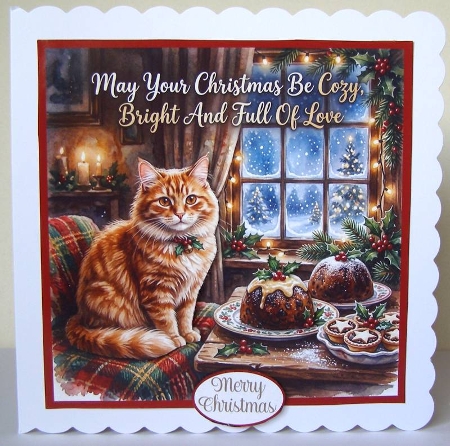 Cute Cat Christmas 7 x 7 Card by Margaret McCartney