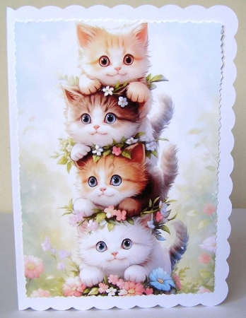 Playful Little Kittens With Butterflies/Flowers A4 (TWO) by Margaret McCartney