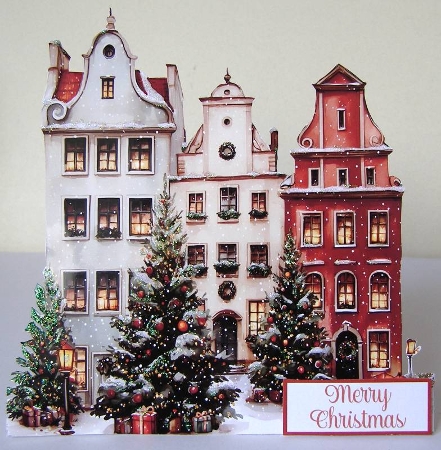 No 4 Christmas Village 7 x 7 Shaped Card by Margaret McCartney