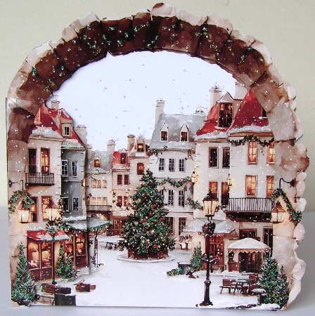 No 6 Christmas Village 7 x 7 Shaped Card by Margaret McCartney