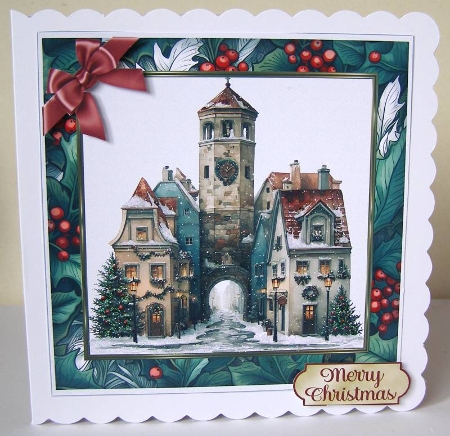No 10 Christmas Village 7 x 7  Card by Margaret McCartney