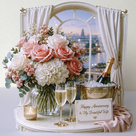 Beautiful Wife Anniversary 7 x 7 Shaped Card by Margaret McCartney