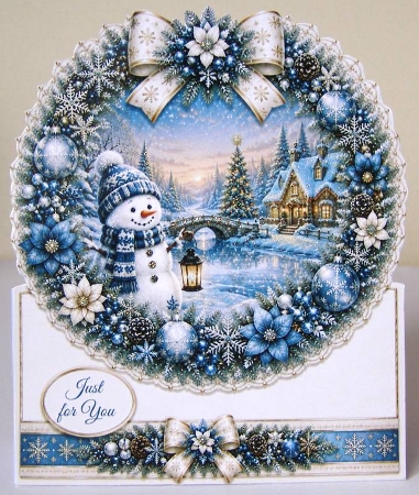 Snowman Lantern Winter Wreath Card Topper by Margaret McCartney