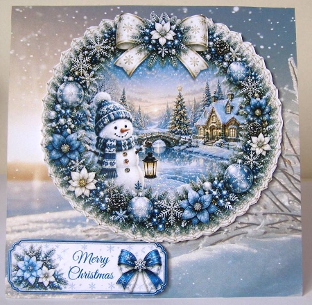 Snowman Lantern Winter Wreath Card Topper by Margaret McCartney
