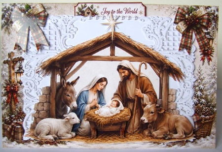With Love at Christmas – Nativity Scene & Green Bow Card Kit by Margaret McCartney