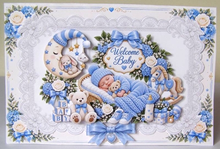 Welcome Baby Boy – Blue Dreams & Teddy Lace Card Kit by Margaret McCartney