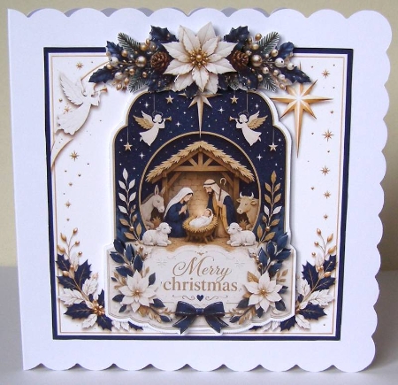 Star‑Shaped Nativity Christmas Card Kit – Gold & Navy Floral Scene by Margaret McCartney