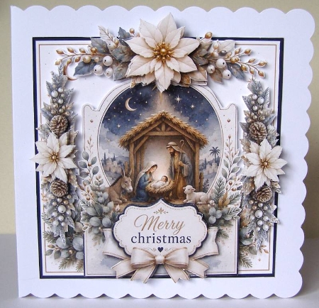 Nativity Christmas Card Kit – Holy Family, White & Gold Poinsettias Featured Gallery Photo