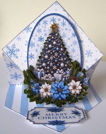 Blue Christmas Tree Topper – Elegant Winter Gifts Card with Merry Christmas Label by Margaret McCartney