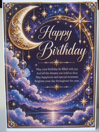 Celestial Birthday Wishes Birthday A4 Portrait Card Topper by Margaret McCartney