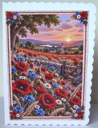 Knitted Poppy Sunset A4 Portrait Card Topper by Margaret McCartney