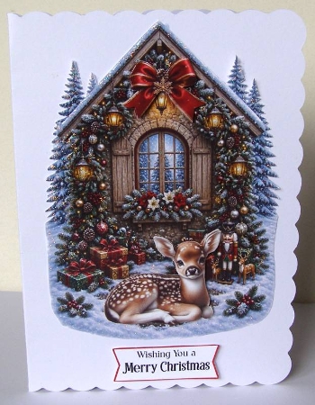 Festive Winter Baby Deer House Decoupage Craft Sheet by Margaret McCartney