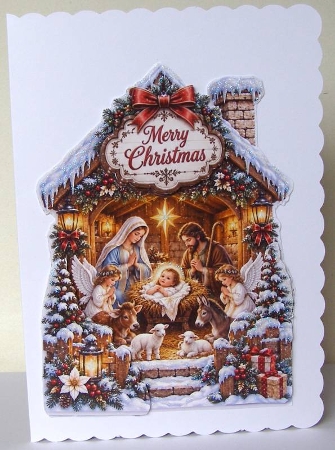 Blue & Gold Nativity Christmas Stable Scene by Margaret McCartney