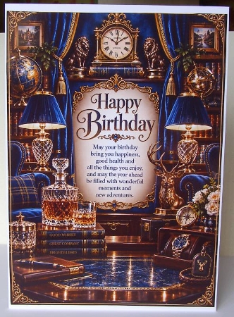 Royal Blue Gentleman Luxury Birthday A4 Portrait Card Topper by Margaret McCartney