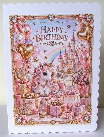 Unicorn Luxury A4 Portrait Birthday Card Topper by Margaret McCartney