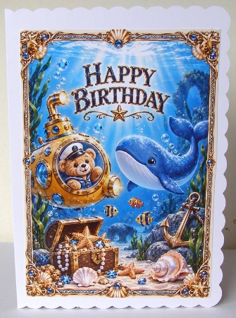 Ocean Birthday Luxury A4 Portrait Birthday Card Topper by Margaret McCartney