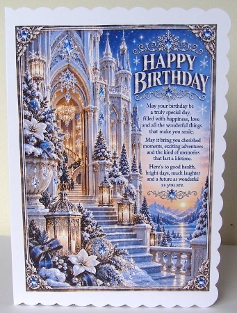 Crystal Ice Palace A4 Portrait Luxury Birthday Card Topper by Margaret McCartney