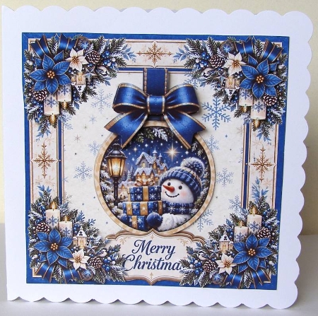 Blue Christmas Snowman • Lantern, Gifts & Winter Village by Margaret McCartney