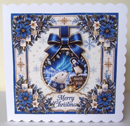 Blue Arctic Friends • Polar Bear & Penguin Christmas North Pole Scene by Margaret McCartney