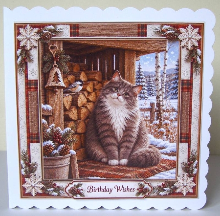 8x8 Cosy Christmas Cats 1 - Quick Card Front with Sentiment  by Margaret McCartney