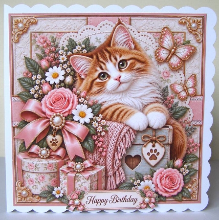8x8 Rosy Tabby Wishes Quick Card Front with Sentiment  by Margaret McCartney