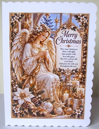 White And Gold Christmas Angel A4 Portrait Card Topper by Margaret McCartney