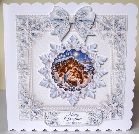 Elegant Nativity Scene Merry Christmas Snowflake Topper by Margaret McCartney
