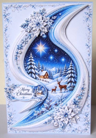 Elegant Winter Cabin & Deer Merry Christmas Topper with Snowflake Frame by Margaret McCartney