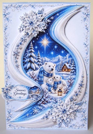 Cute Polar Bears Merry Christmas Winter Topper with Snowflake Frame by Margaret McCartney