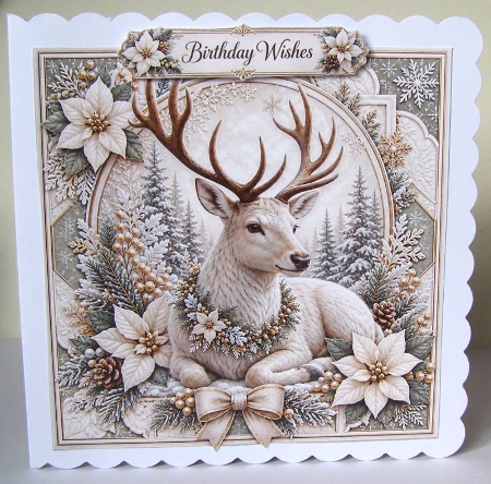 8x8 Winter Stag - Quick Card Front with Sentiments  by Margaret McCartney