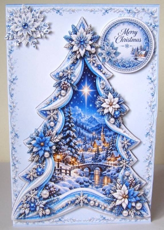Winter Poinsettia Tree Card Kit – Snowy Village Christmas Topper by Margaret McCartney