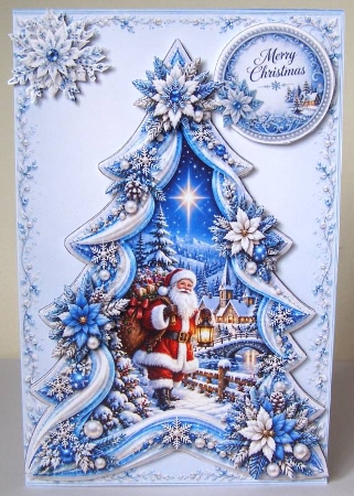 Santa Lantern Christmas Tree Card Kit – Snowy Night Village Topper by Margaret McCartney