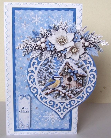 Blue Tit & Snowy Birdhouse Christmas Ornament Card Kit by Margaret McCartney