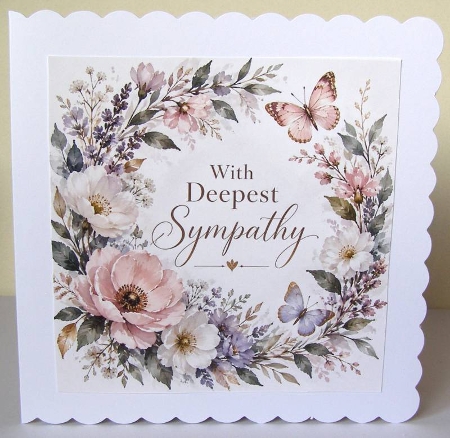With Deepest Sympathy Watercolour Floral Butterflies Card Background by Margaret McCartney