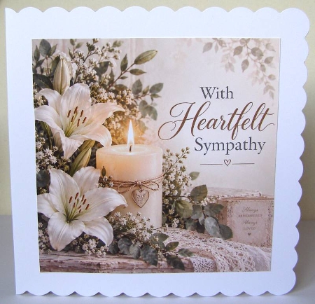 With Heartfelt Sympathy White Lily and Candle Card Background by Margaret McCartney