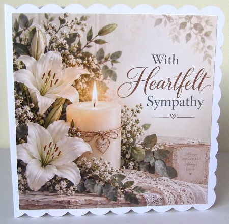 With Heartfelt Sympathy White Lily and Candle Card Background by Margaret McCartney