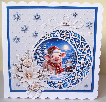 Watercolor Christmas Pig Bauble Ornament 2-Page 3D Decoupage Card Kit A4 Sheet by Margaret McCartney